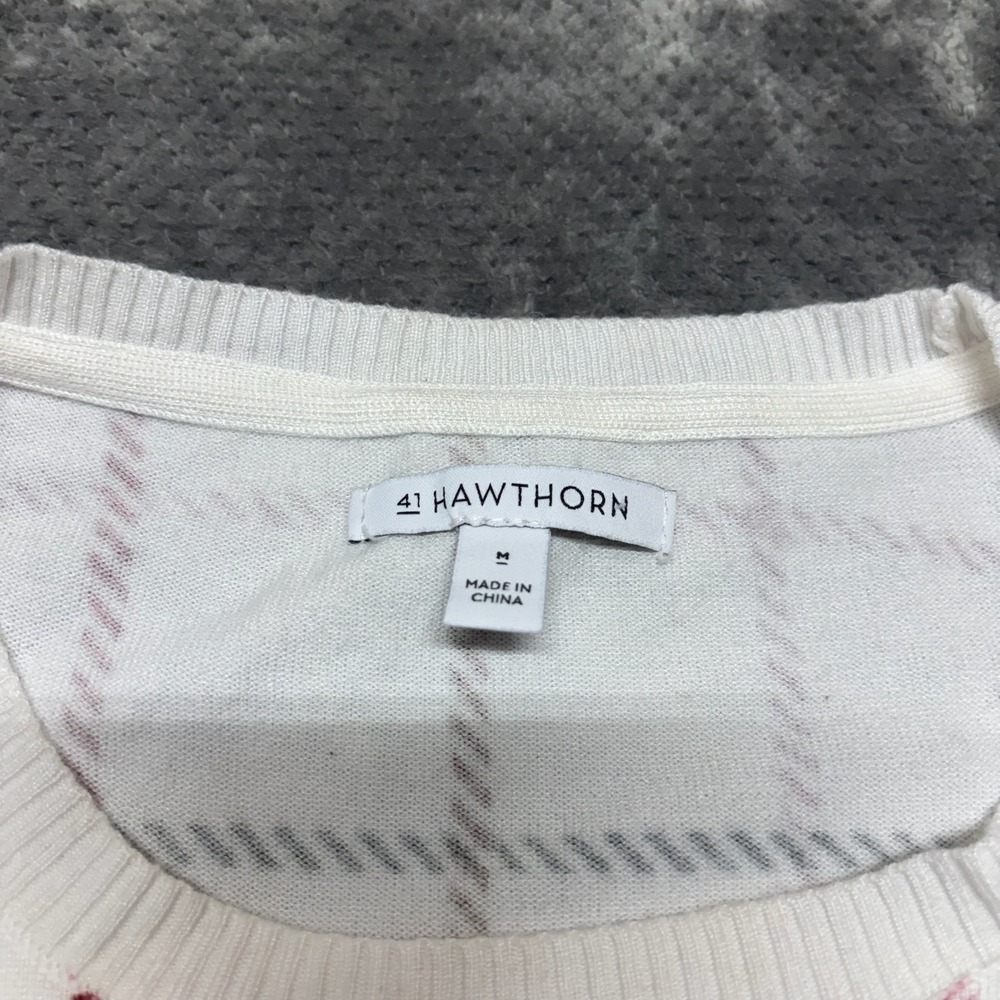 41 Hawthorn Womens White Grid Plaid Crew Neck Sweater WGS10536 Medium - Picture 3 of 7
